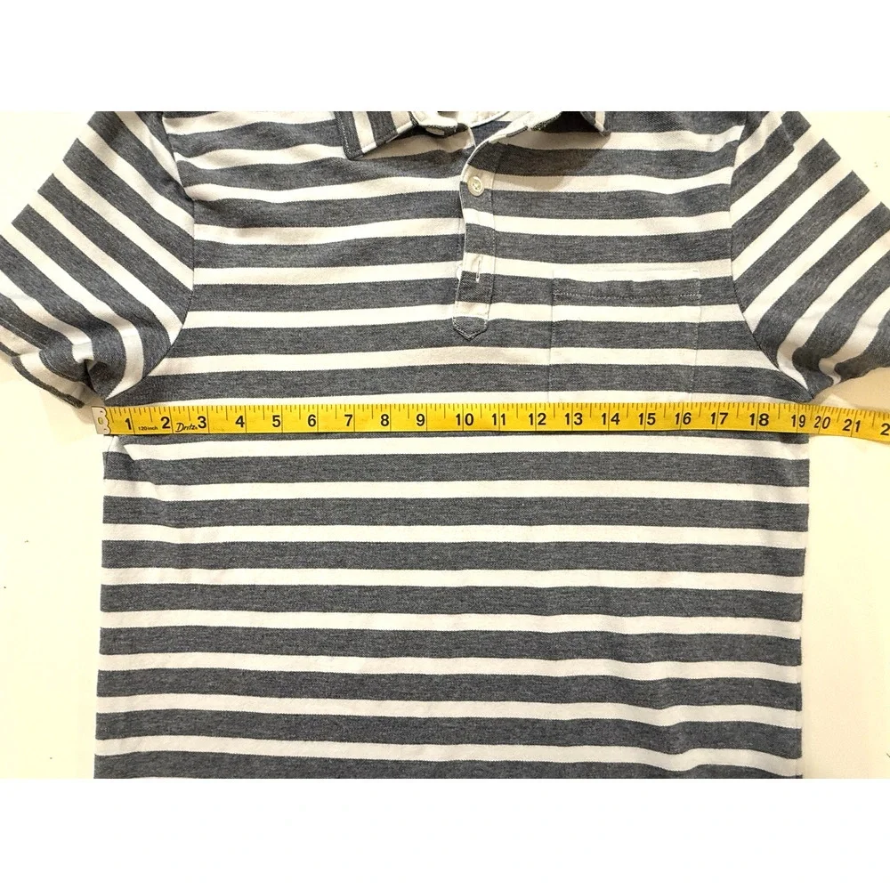 Banana Republic Polo Shirt Mens Medium Gray White Striped Performance Pique Knit